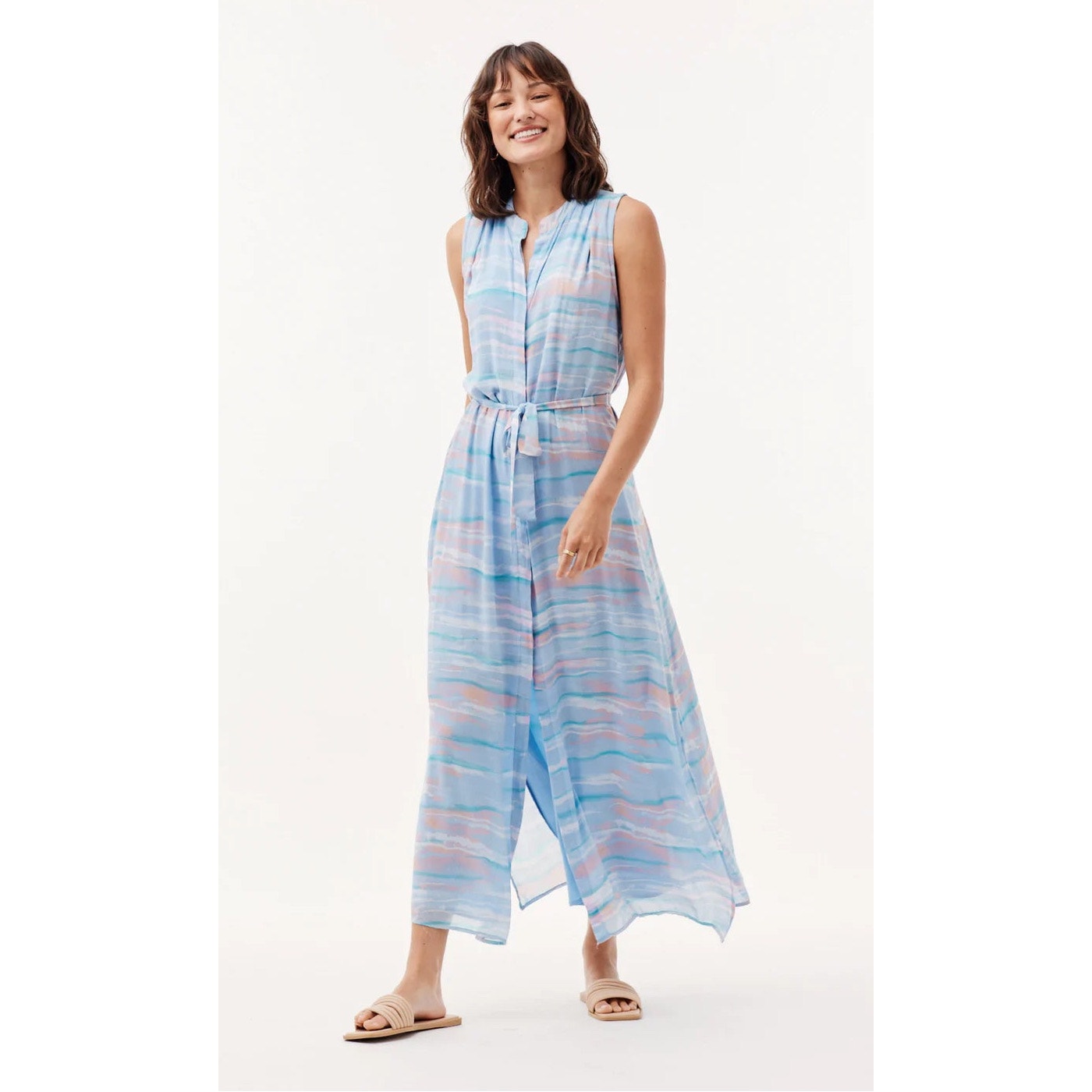 Bella Dahl Isla Maxi Dress In Milos Stripe Purple And Blue Size Med Beachy Boho